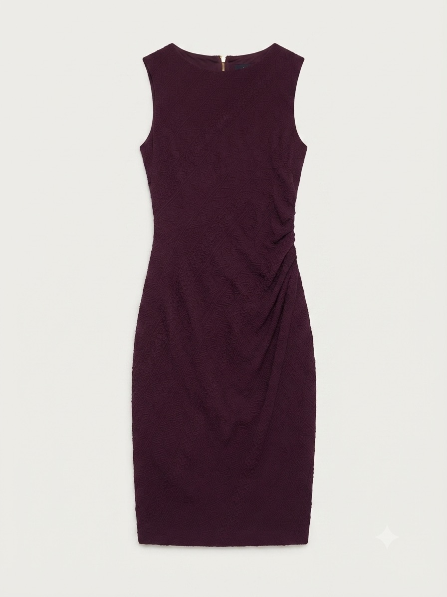 Cache Plum Purple Textured Ruched Sheath Dress Women's Size Xs Sleeveless Formal